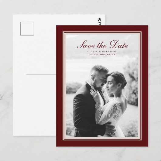 Burgunder-Herbst-Save-the-Date-Postkarte Postkarte (Vorne/Hinten)
