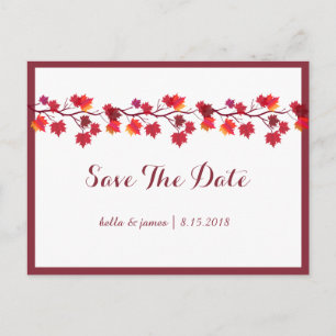 Burgunder-Herbstblätter-Hochzeit-Save-The-Date-Kar Ankündigungspostkarte