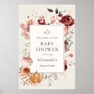Burgunder Herbstblumen Baby Shower Willkommen Poster