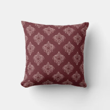 Burgunder-Herz-Damask-Wurfkissen