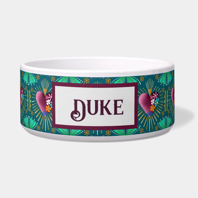 Burgunder Herz mit Blume und goldenen Rochen Napf (Vorderseite)