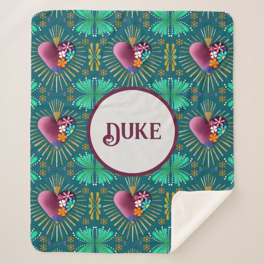 Burgunder Herz mit Blume und goldenen Rochen Sherpadecke (Vorderseite)