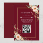Burgunder Hochzeit-Antwortkarte mit QR-Code (Vorne/Hinten)