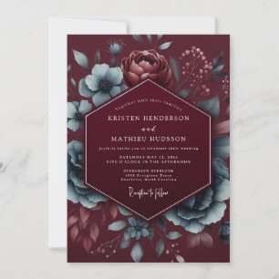 Burgunder Hochzeit im Blumenrausch Einladung