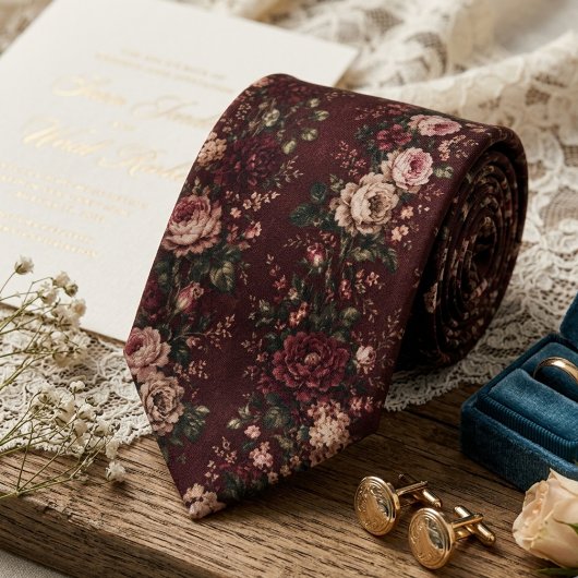Burgunder Hochzeit im Blumenstil Krawatte