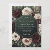Burgunder Hochzeit mit Botanik Einladung (Vorderseite)