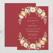 Burgunder Hochzeit mit botanischem Glanz Einladung (Vorne/Hinten)