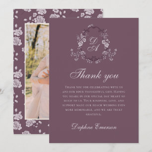 Burgunder Hochzeit mit botanischem Vintage-Stil Dankeskarte
