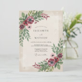 Burgunder Hochzeit mit floraler Note Einladung (Stehend Vorderseite)