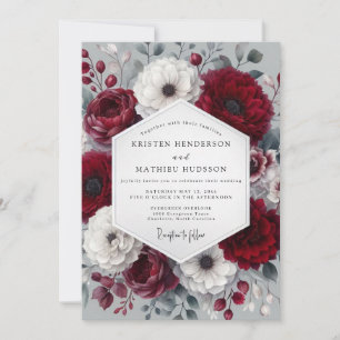 Burgunder Hochzeit mit winterlicher Anemone Einladung
