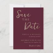 Burgunder Hochzeit Save The Date Elegant Maßgeschn (Vorderseite)