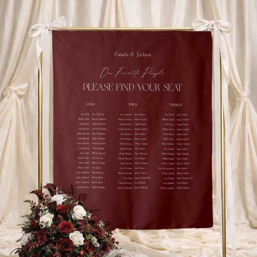 Burgunder Hochzeit Sitzplan Stoff Wandteppich