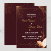 Burgunder Hochzeitseinladung mit goldenen Farben