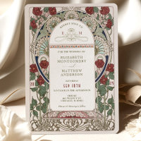 Burgunder Hochzeitseinladungen Art Nouveau Mucha