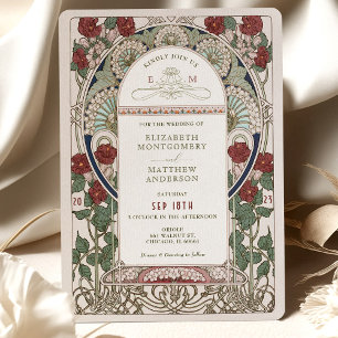 Burgunder Hochzeitseinladungen Art Nouveau Mucha Einladung