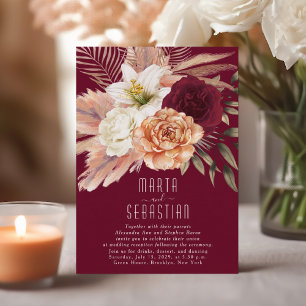 Burgunder Hochzeitsempfangs-Einladung mit Blumen Einladung