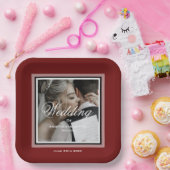 Burgunder Hochzeitskalender Foto Pappteller (Party)