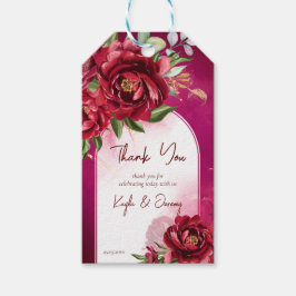 Burgunder Hochzeitsmaroon Blume moderner Bogen Geschenkanhänger