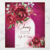 Burgunder Hochzeitsmaroon Blume moderner Bogen Weinetikett (Einzelnes Label)