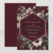 Burgunder Hochzeitsteppich mit Blumenmuster Einladung (Vorne/Hinten)