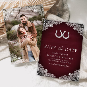 Burgunder Holz Hufeisen Spitze Hochzeitsfoto Save The Date