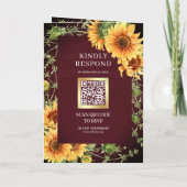 Burgunder Holz Sonnenblume Foto Torbogen QR-Code H Einladung (Rückseite)