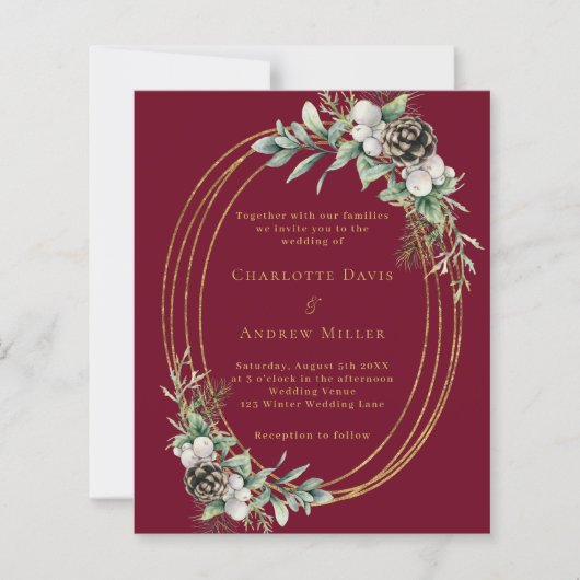 Burgunder Kiefernwald Einladung zur Hochzeit (Vorderseite)