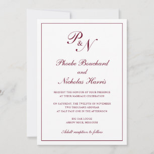 Burgunder Klassische Elegante Hochzeit Einladung