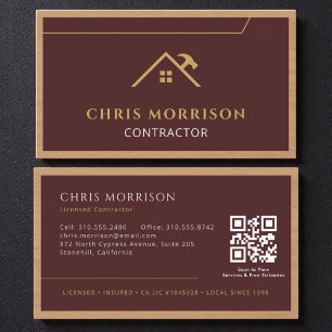 Burgunder Konstruktions-Profi-Holz-QR-Code Visitenkarte
