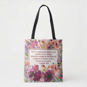 Burgunder Korallen-Aquarell-Blumen-Christian-Bibel Tasche