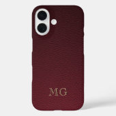 Burgunder-Kunstleder und goldene Monogramm-Initial Case-Mate iPhone Hülle (Rückseite)
