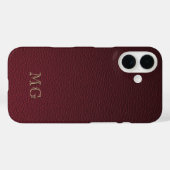 Burgunder-Kunstleder und goldene Monogramm-Initial Case-Mate iPhone Hülle (Rückseite (Horizontal))