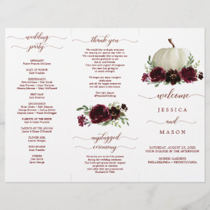 Burgunder-Kürbis-Herbst-Tri-Fold-Hochzeitsprogramm Flyer