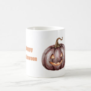 Burgunder-Kürbis-Orange-Augen-Mund-Halloween Kaffeetasse