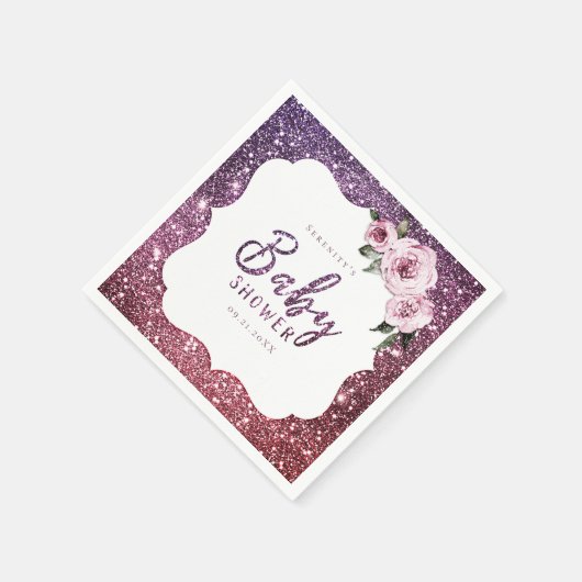 Burgunder lila Glitzer und Blumengebirgsdusche Serviette (Ecke)