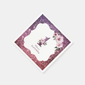 Burgunder lila Glitzer und Blütenblüte 1. Serviette (Ecke)