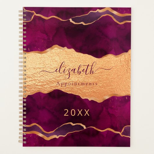 Burgunder lila Goldbarren-Marmor-Rose Gold 2023 Planer (Vorderseite)