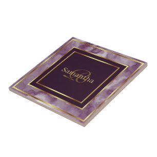 Burgunder Lila und goldener geometrischer Marmor Fliese