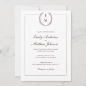 Burgunder Lorbeer Hochzeitseinladung QR Code Einladung (Vorderseite)