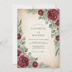Burgunder Malerische Vintage-Hochzeit Einladung