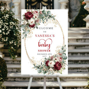 Burgunder-Marsala-Blumen-Baby-Shower-Willkommenssc Poster