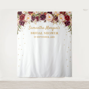 Burgunder-Marsala-Blumen-Hochzeitsdusche-Hintergru Wandteppich