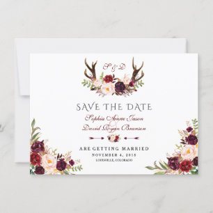 Burgunder Marsala Florale Geweihe Blau Save The Da Date