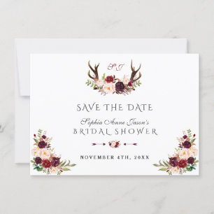Burgunder Marsala Florale Geweihe Brautparty Save The Date