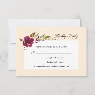 Burgunder Marsala Florale Hochzeits-RSVP RSVP Karte