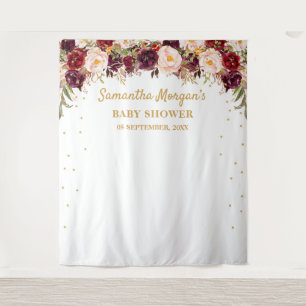 Burgunder-Marsala-Rosé-Blumen-Babyparty-Hintergrun Wandteppich
