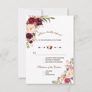 Burgunder-Marsala-Rosé-Blumen-Hochzeits-RSVP RSVP Karte