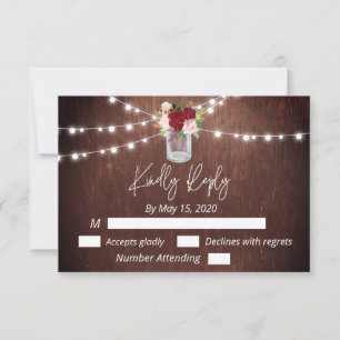 Burgunder-Mason-Glas-Holz-Lichterkette mit Blumen- RSVP Karte
