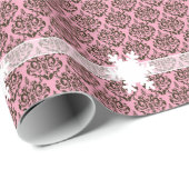 Burgunder Mattierter Orchid Damast mit Schneeflock Geschenkpapier (Rolleneckpunkt)