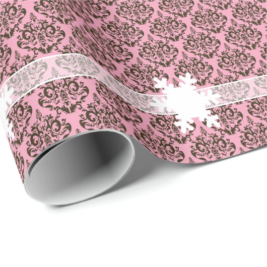 Burgunder Mattierter Orchid Damast mit Schneeflock Geschenkpapier (Rolleneckpunkt)